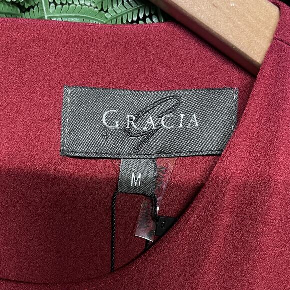 GARCIA Dress Women Medium Red Ruffle Pleated Round Neckline Shift Cocktail 2794 - Picture 4 of 10